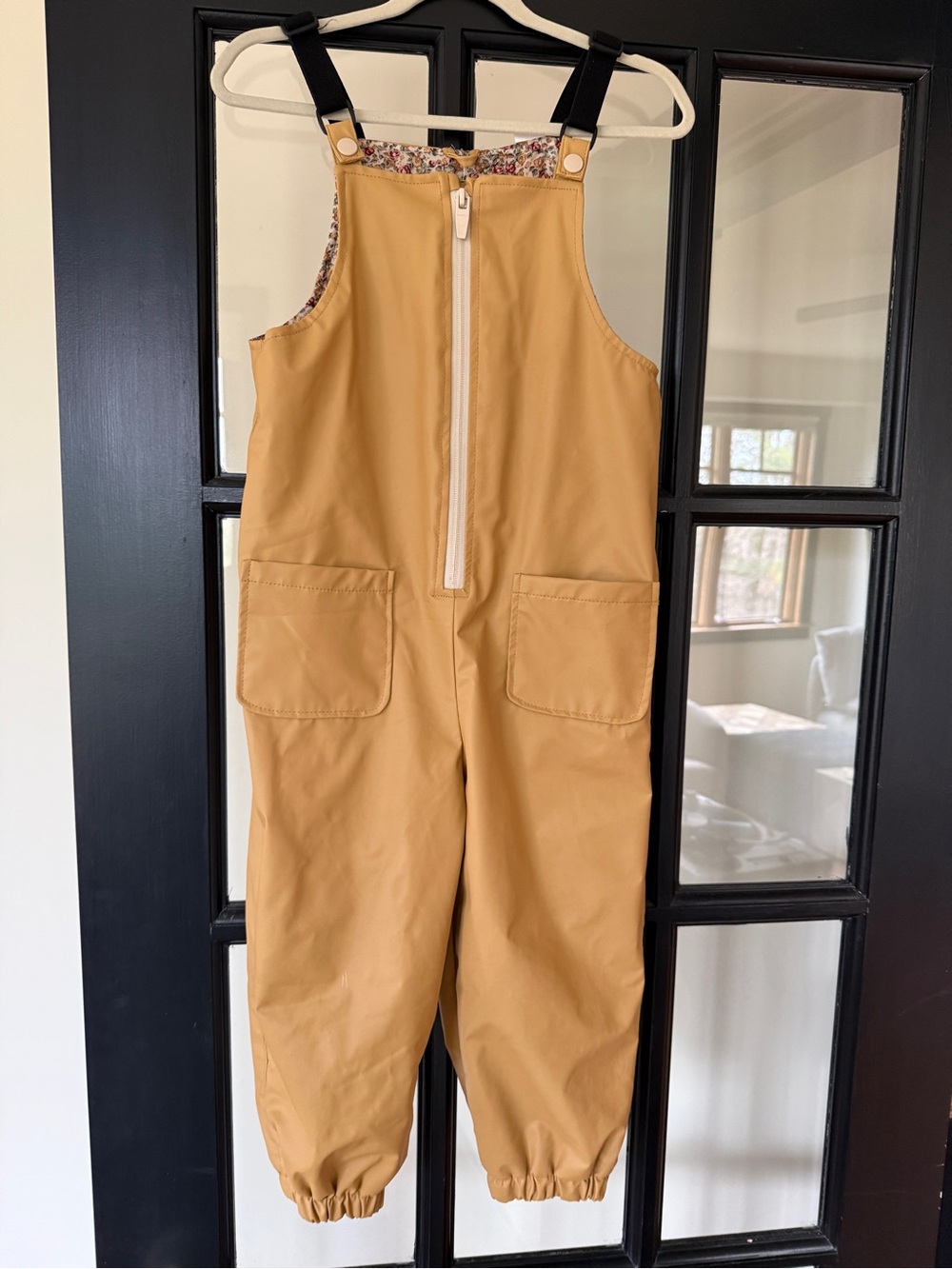 Zara Tan Rubber Rain Jumpsuit with Floral Interior Print